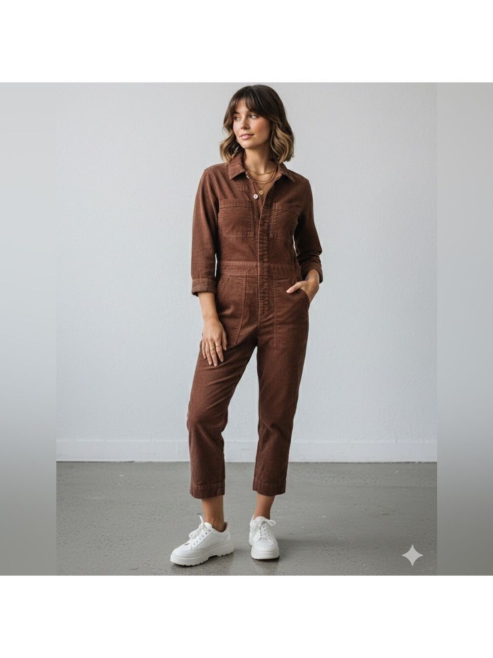 AMO Corduroy Skip Jumpsuit in Bloodstone Color